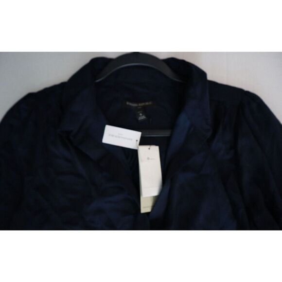 Banana Republic Women Petite Sz S Preppy Navy L/S Silky Collar Blouse - Picture 5 of 7